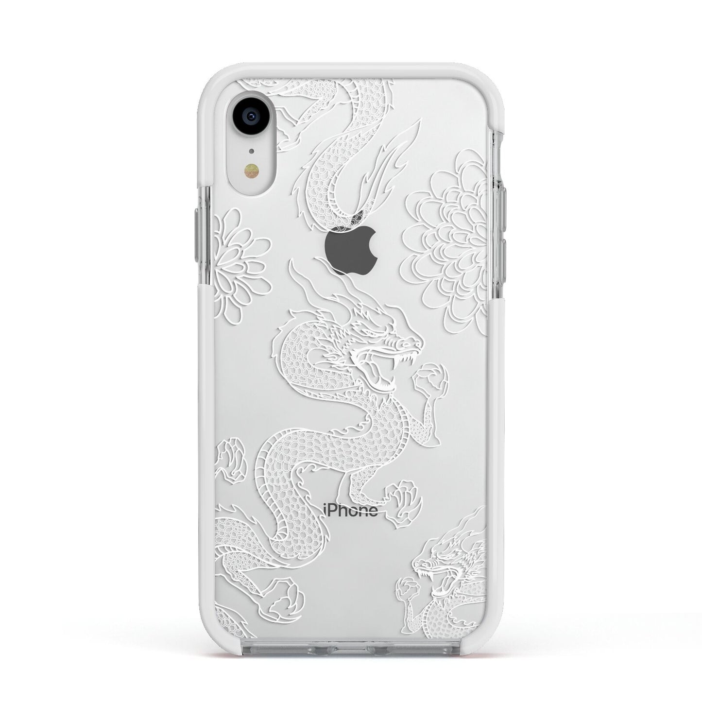 Dragons Apple iPhone XR Impact Case White Edge on Silver Phone