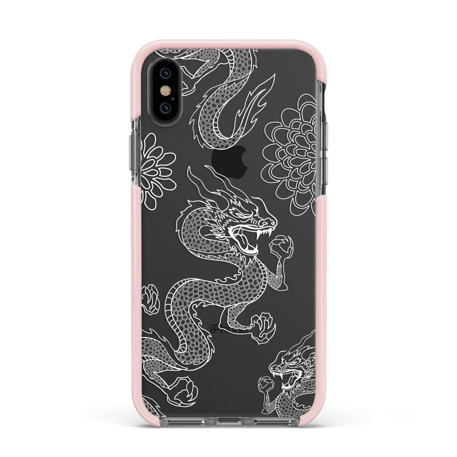 Dragons Apple iPhone Xs Impact Case Pink Edge on Black Phone