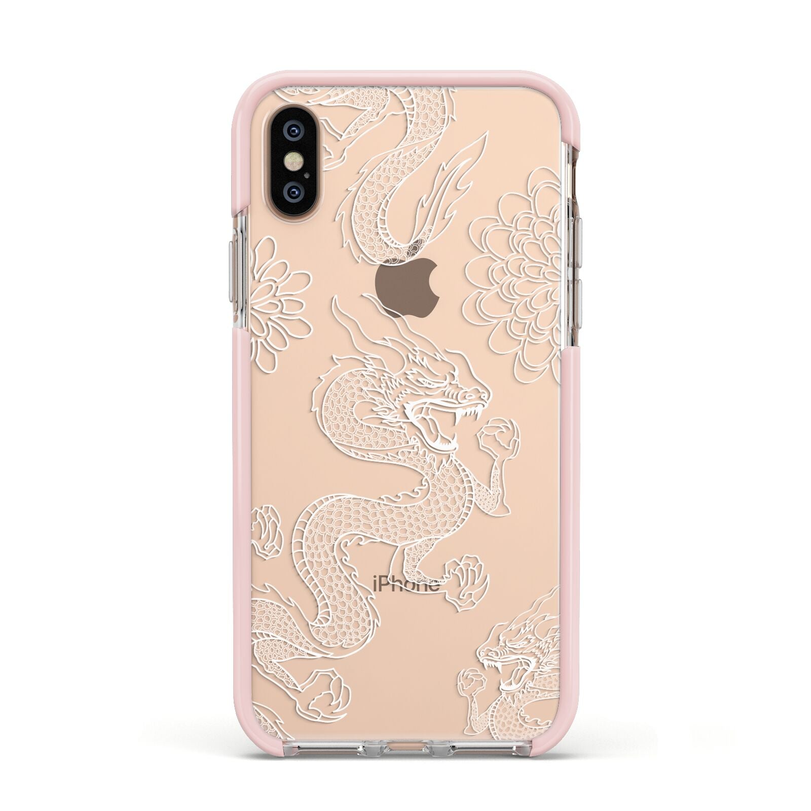 Dragons Apple iPhone Xs Impact Case Pink Edge on Gold Phone