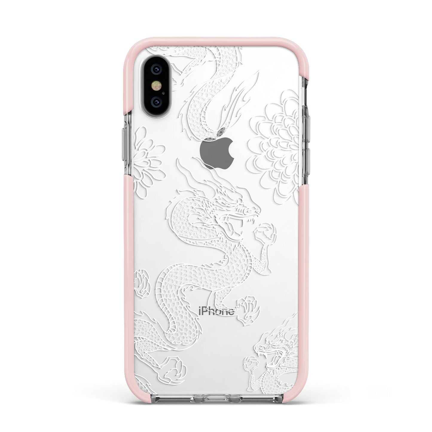 Dragons Apple iPhone Xs Impact Case Pink Edge on Silver Phone