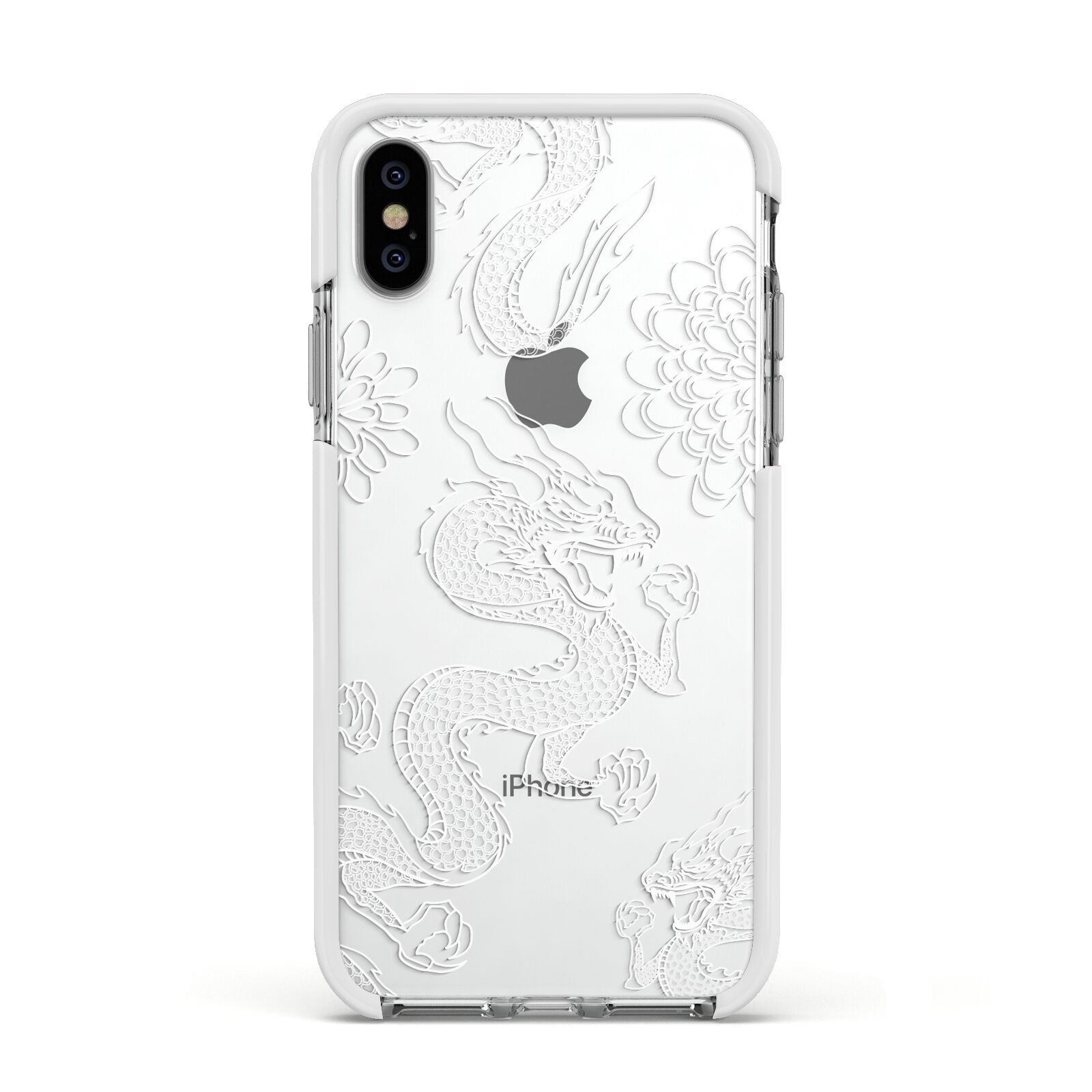 Dragons Apple iPhone Xs Impact Case White Edge on Silver Phone