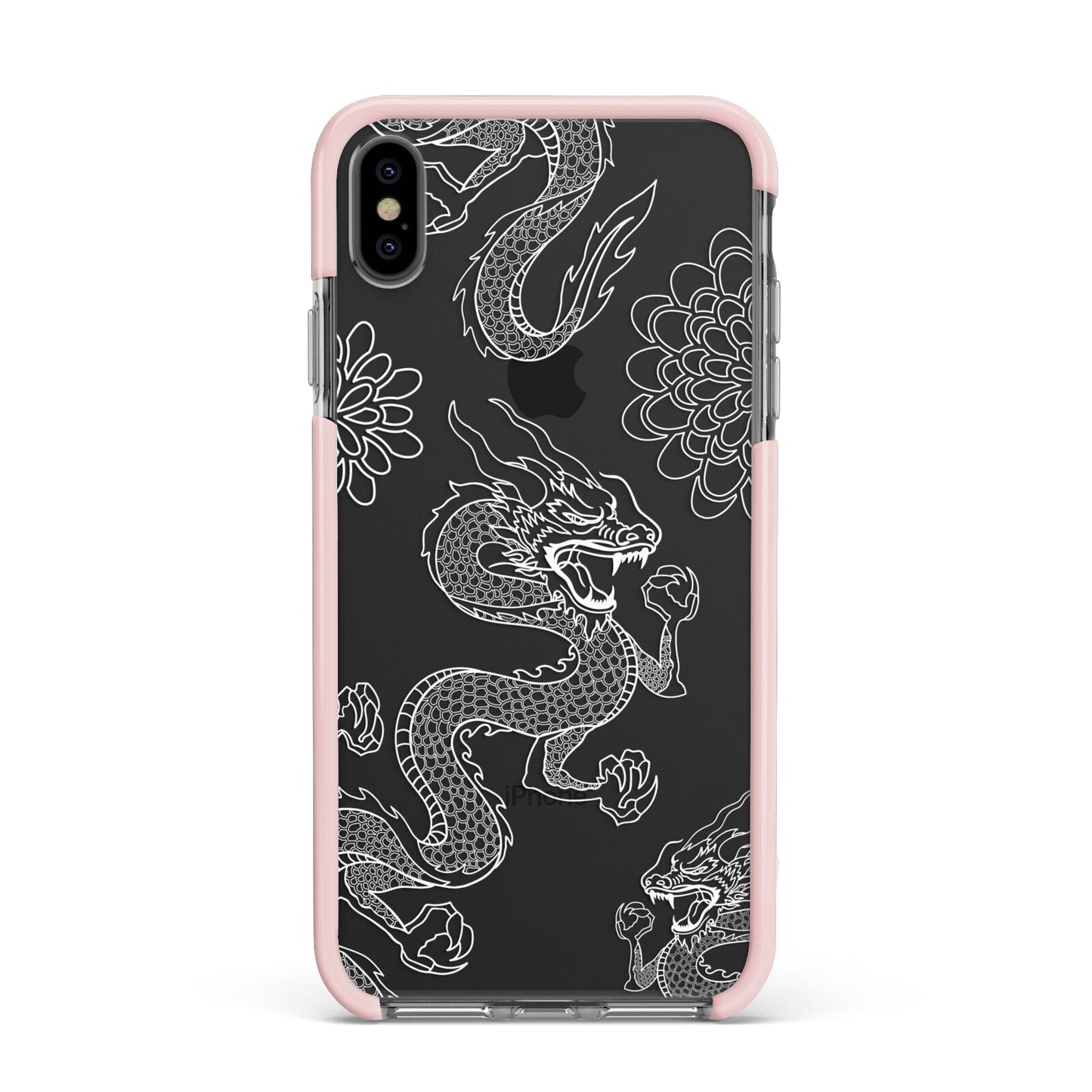Dragons Apple iPhone Xs Max Impact Case Pink Edge on Black Phone