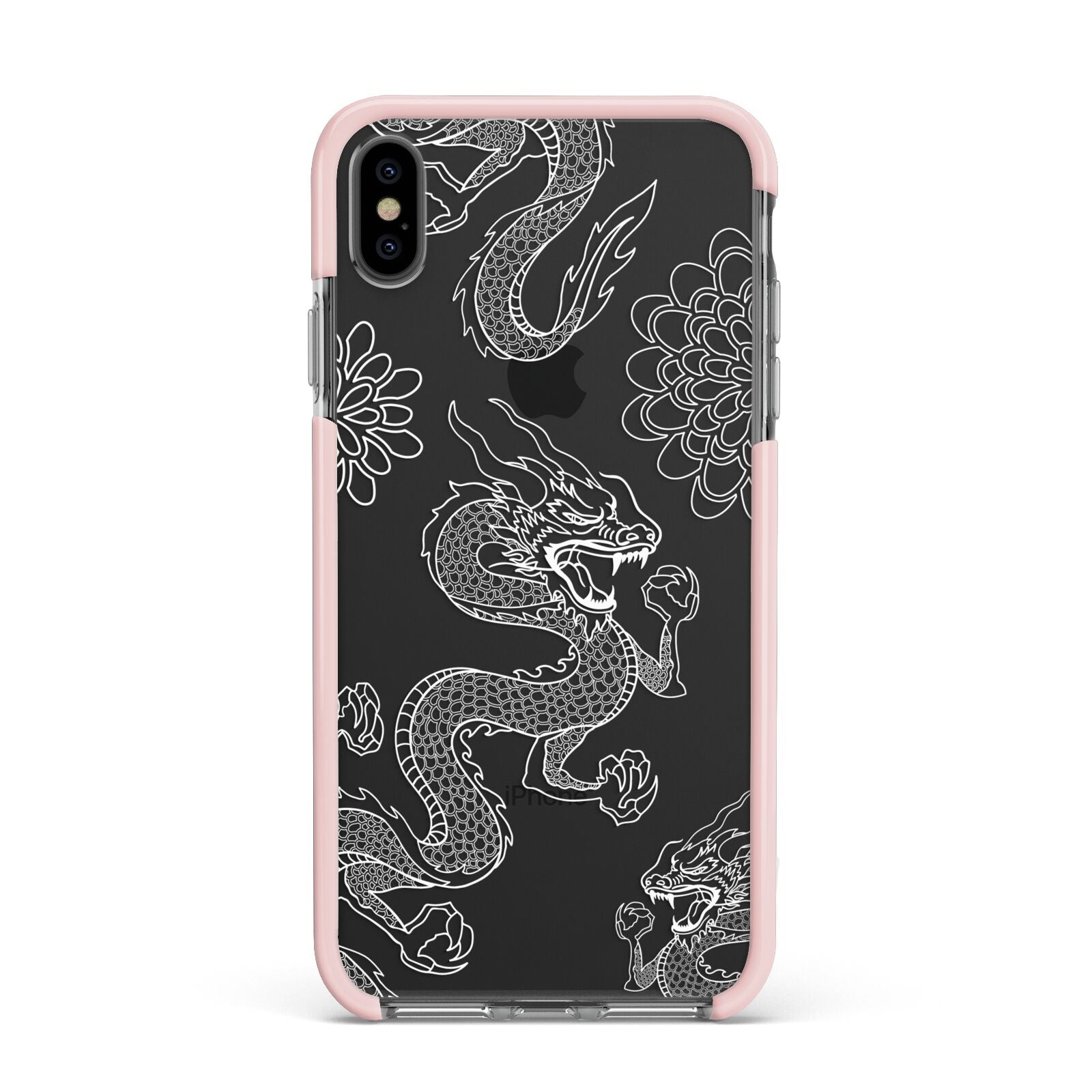 Dragons Apple iPhone Xs Max Impact Case Pink Edge on Black Phone