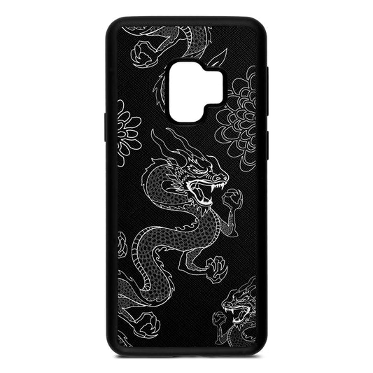 Dragons Black Saffiano Leather Samsung S9 Case