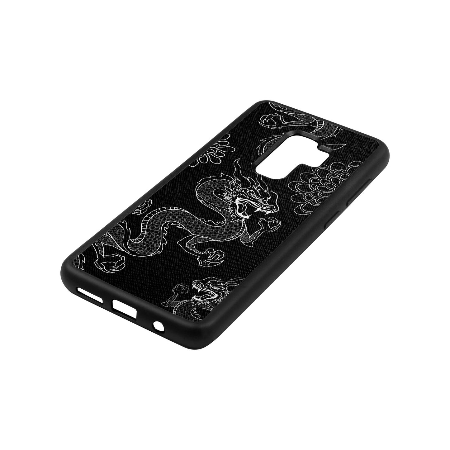 Dragons Black Saffiano Leather Samsung S9 Plus Case Side Angle