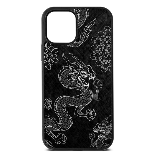 Dragons Black Saffiano Leather iPhone 12 Case