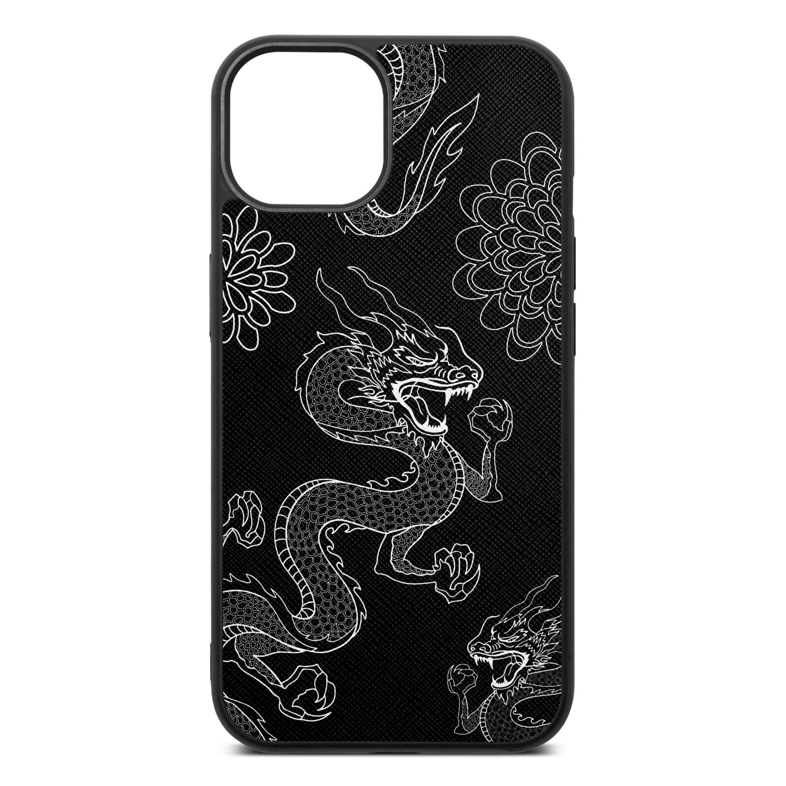 Dragons Black Saffiano Leather iPhone 13 Case