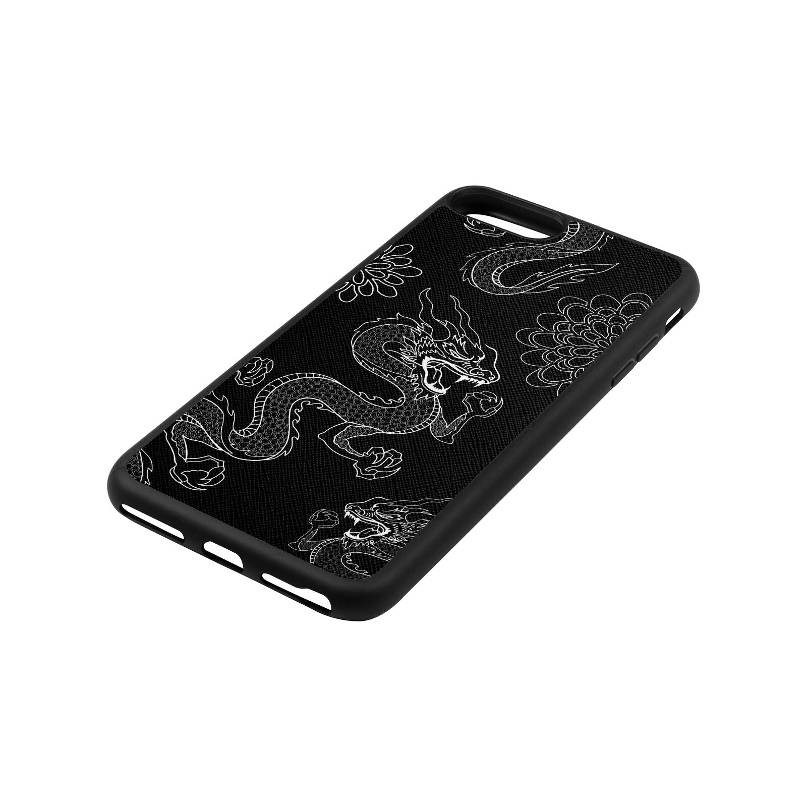 Dragons Black Saffiano Leather iPhone 8 Plus Case Side Angle