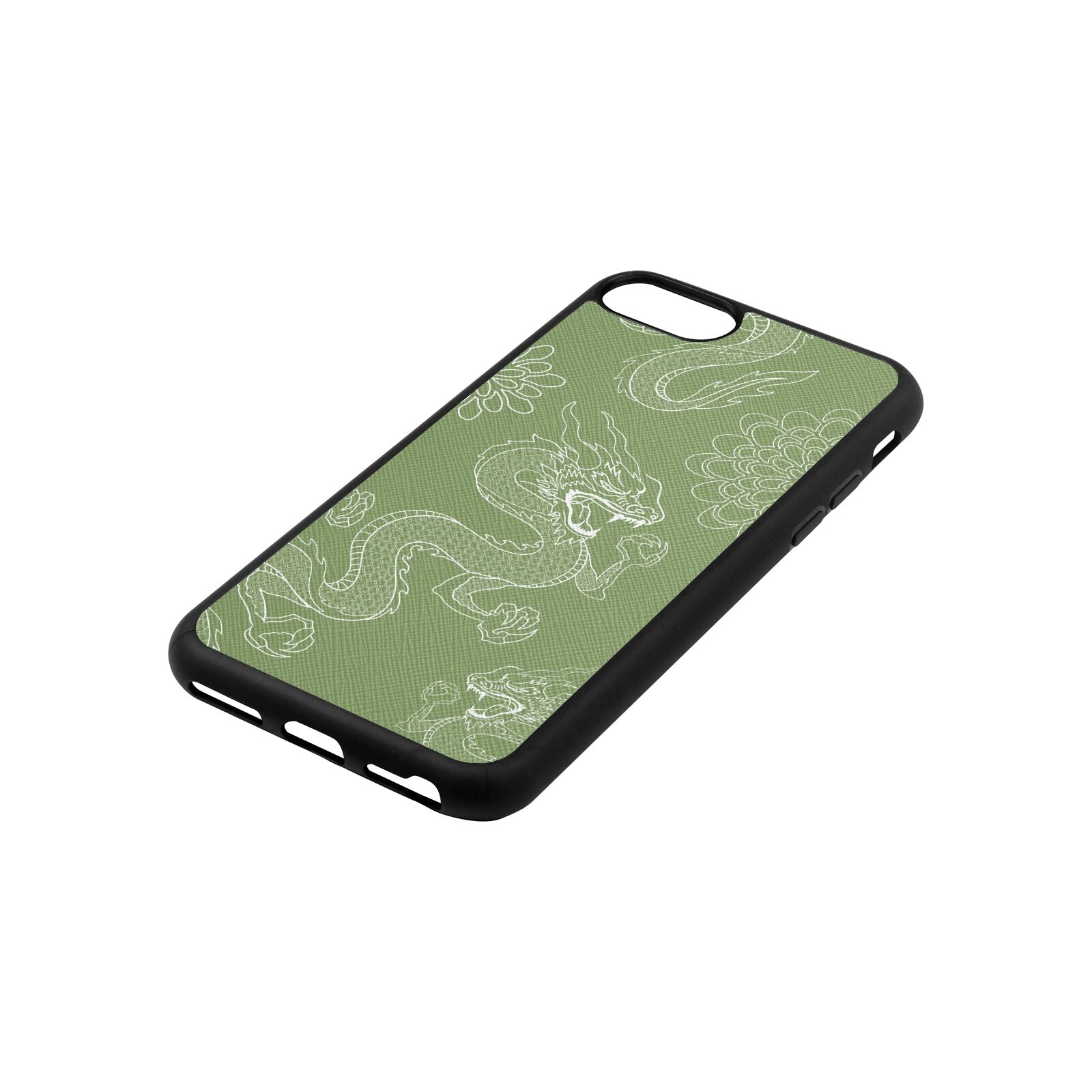 Dragons Lime Saffiano Leather iPhone 8 Case Side Angle