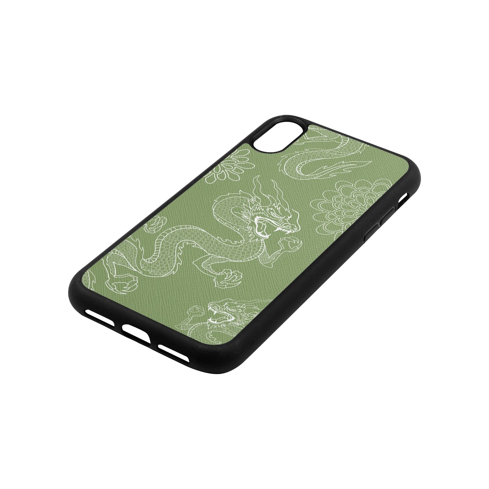 Dragons Lime Saffiano Leather iPhone Xr Case Side Angle