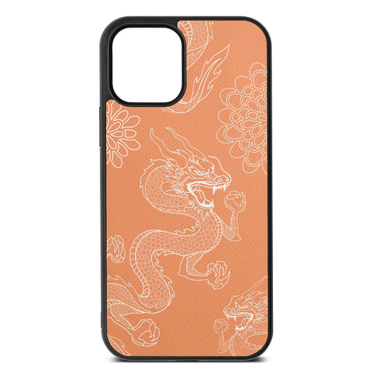 Dragons Orange Saffiano Leather iPhone 12 Case