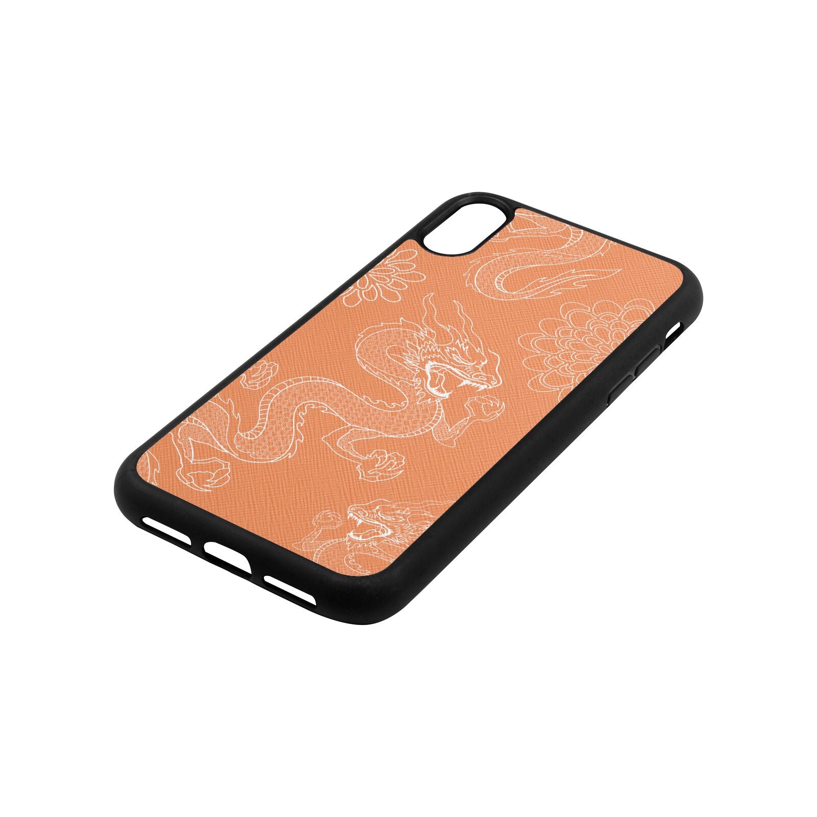 Dragons Orange Saffiano Leather iPhone Xr Case Side Angle