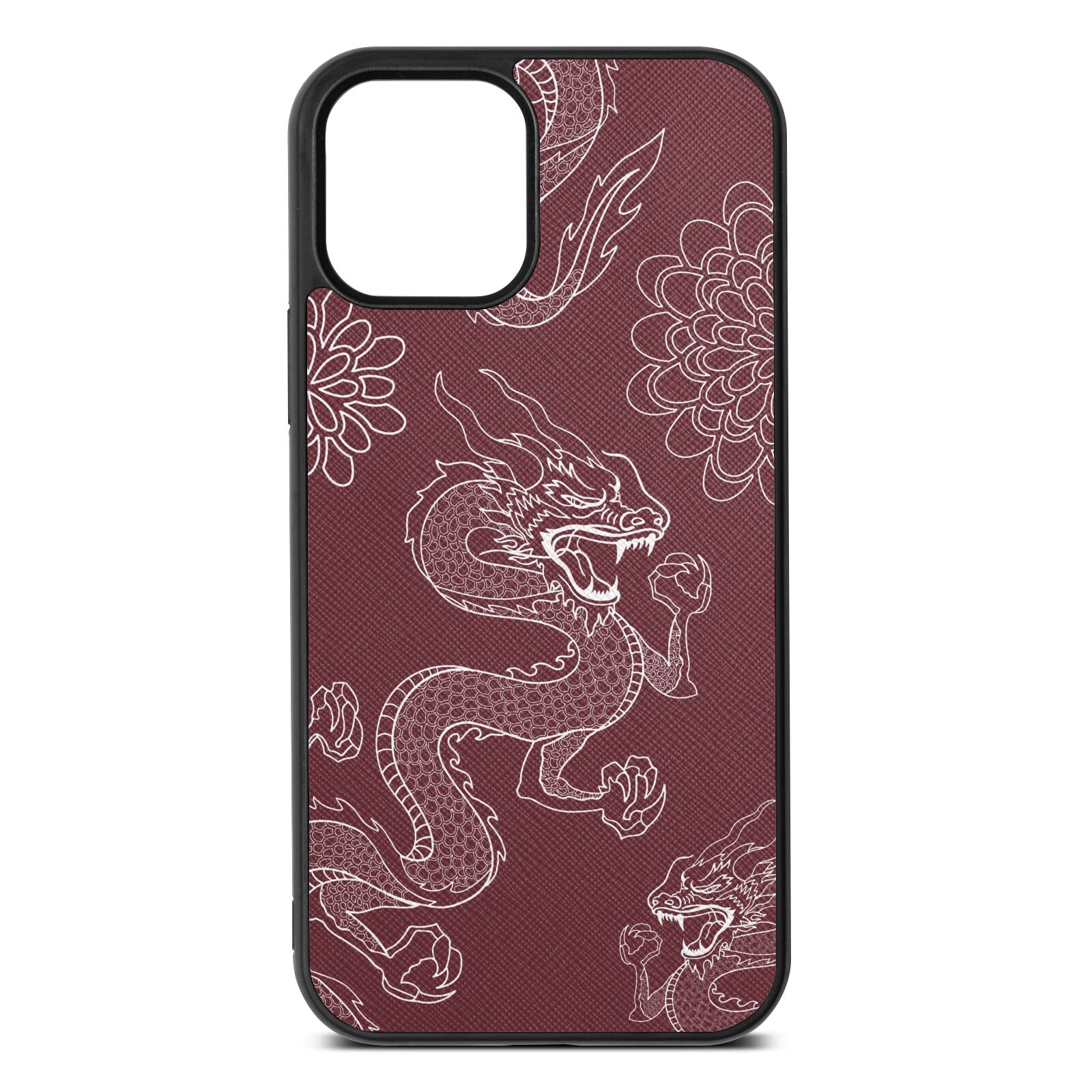 Dragons Rose Brown Saffiano Leather iPhone 12 Case
