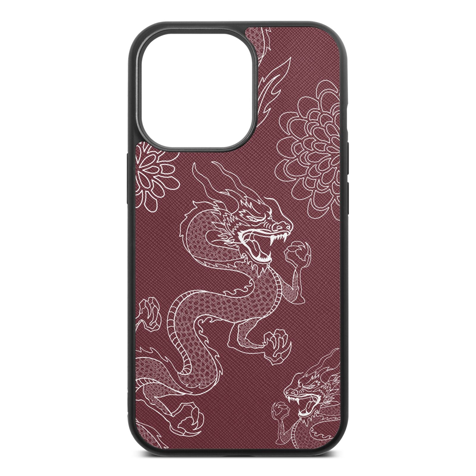 Dragons Rose Brown Saffiano Leather iPhone 13 Pro Case
