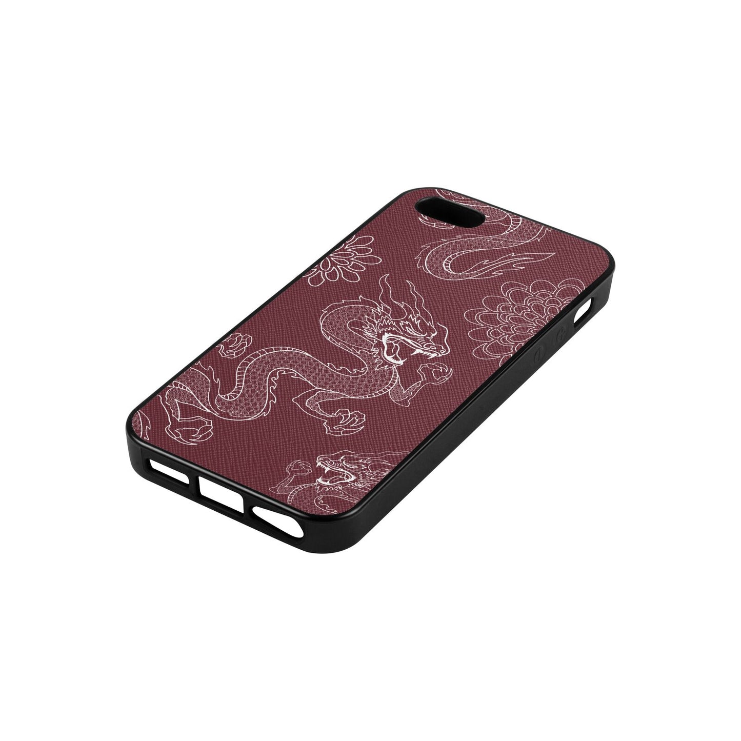 Dragons Rose Brown Saffiano Leather iPhone 5 Case Side Angle