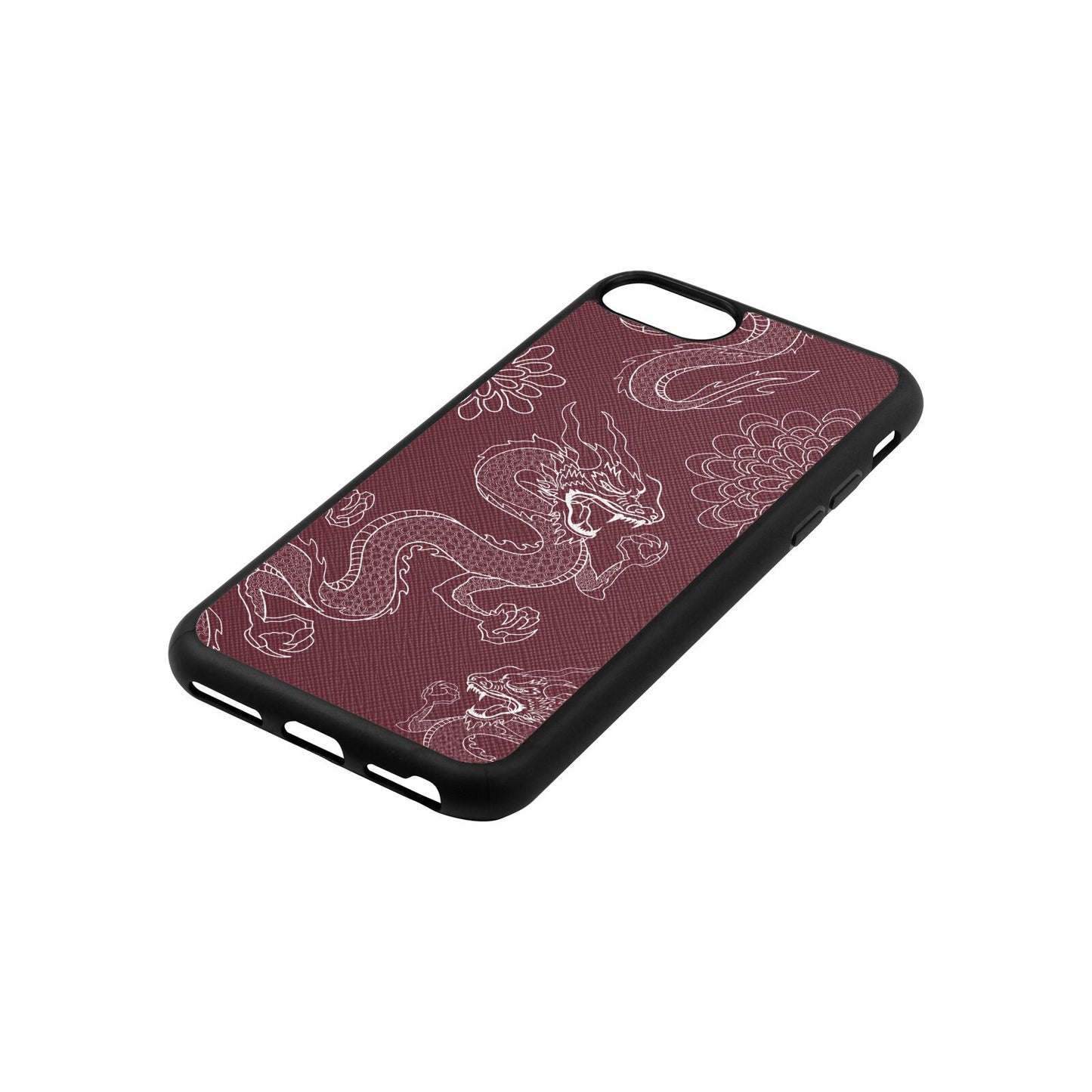 Dragons Rose Brown Saffiano Leather iPhone 8 Case Side Angle