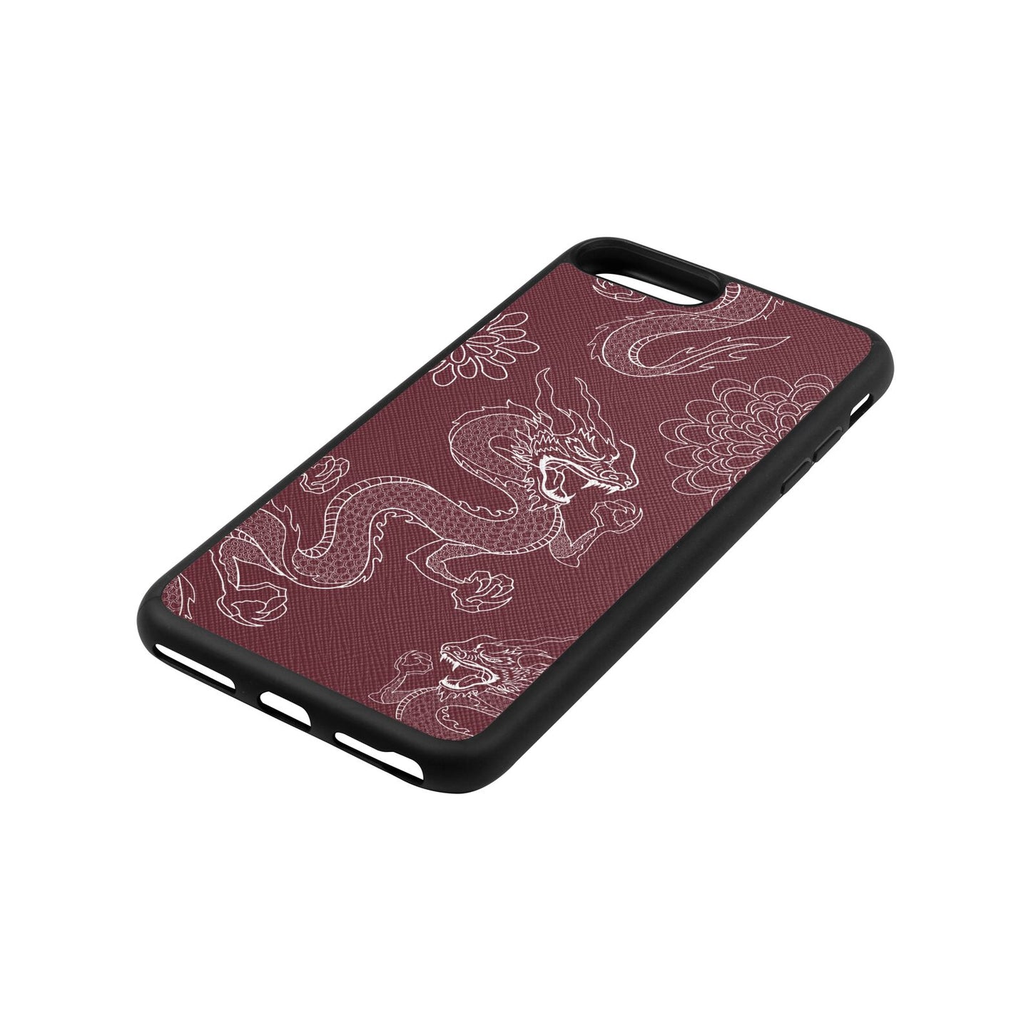 Dragons Rose Brown Saffiano Leather iPhone 8 Plus Case Side Angle