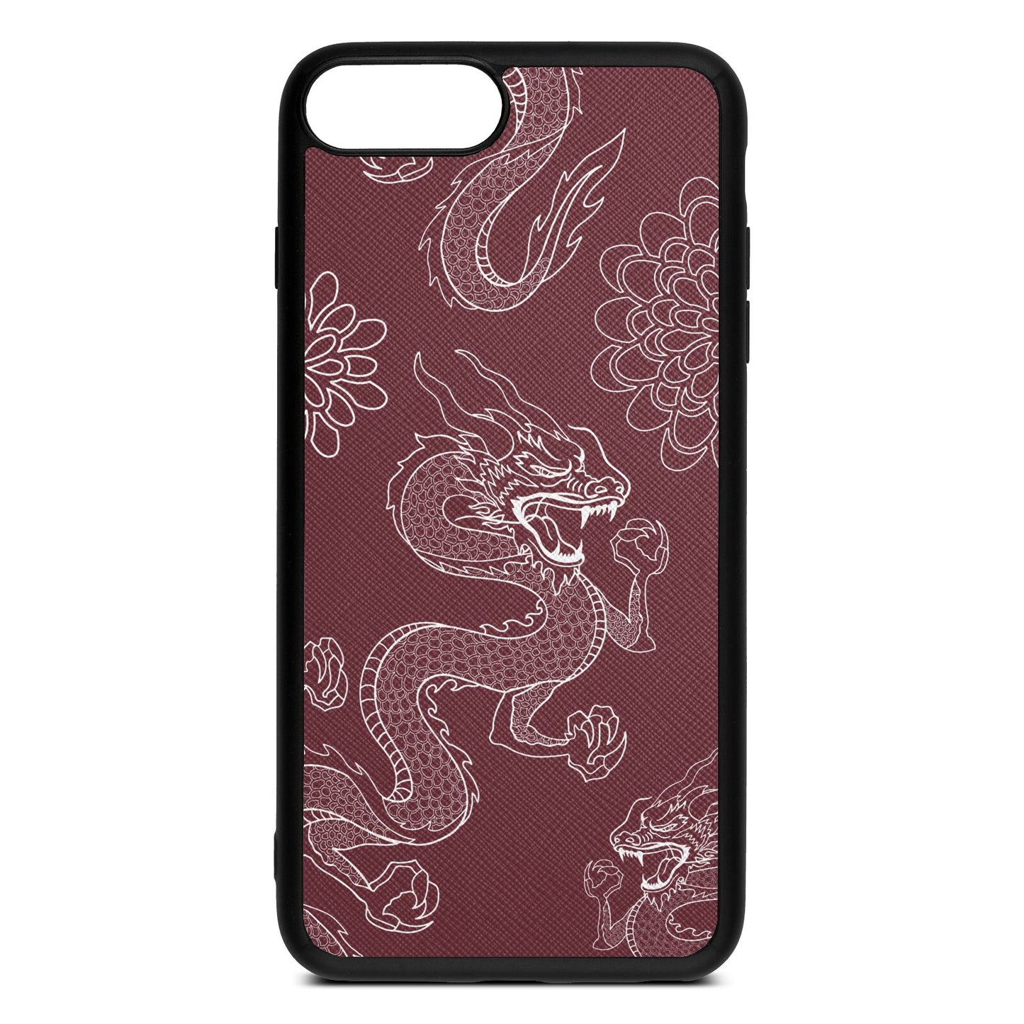 Dragons Rose Brown Saffiano Leather iPhone 8 Plus Case