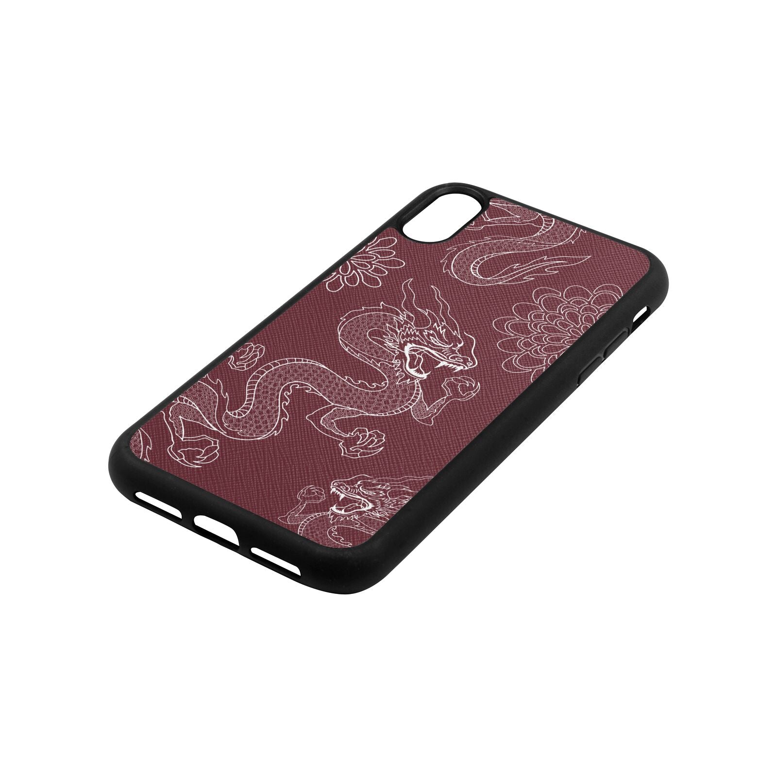 Dragons Rose Brown Saffiano Leather iPhone Xr Case Side Angle