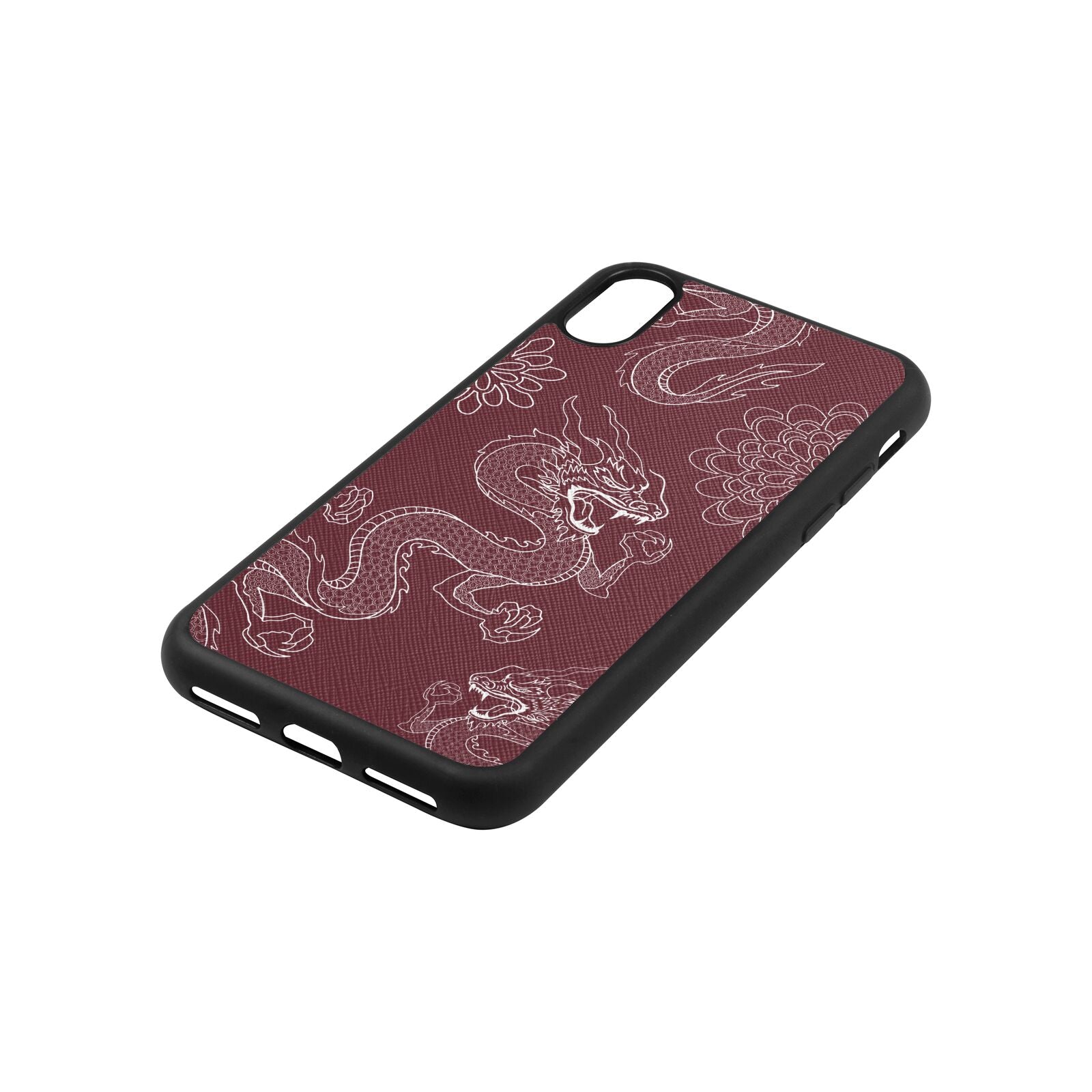 Dragons Rose Brown Saffiano Leather iPhone Xs Case Side Angle