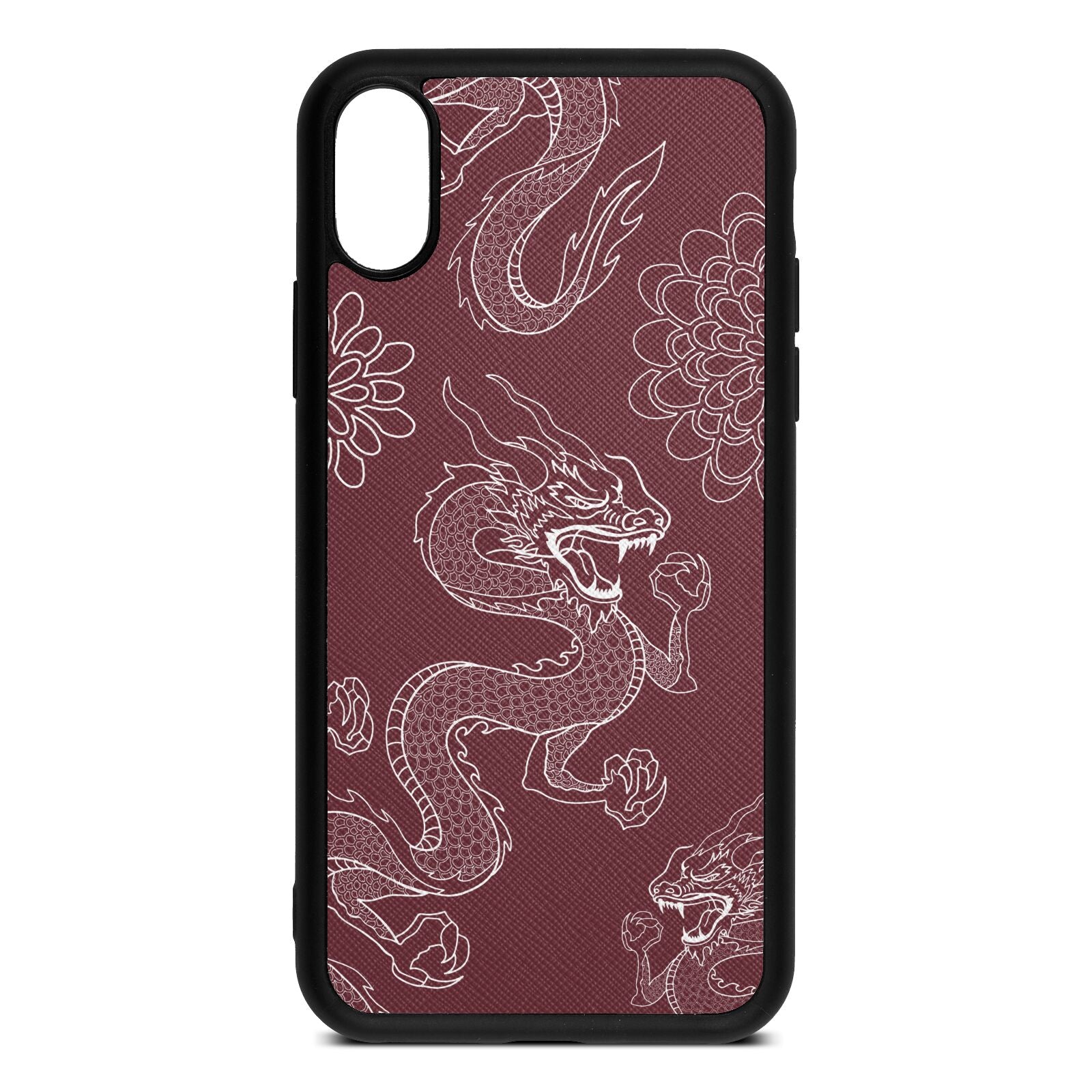 Dragons Rose Brown Saffiano Leather iPhone Xs Case