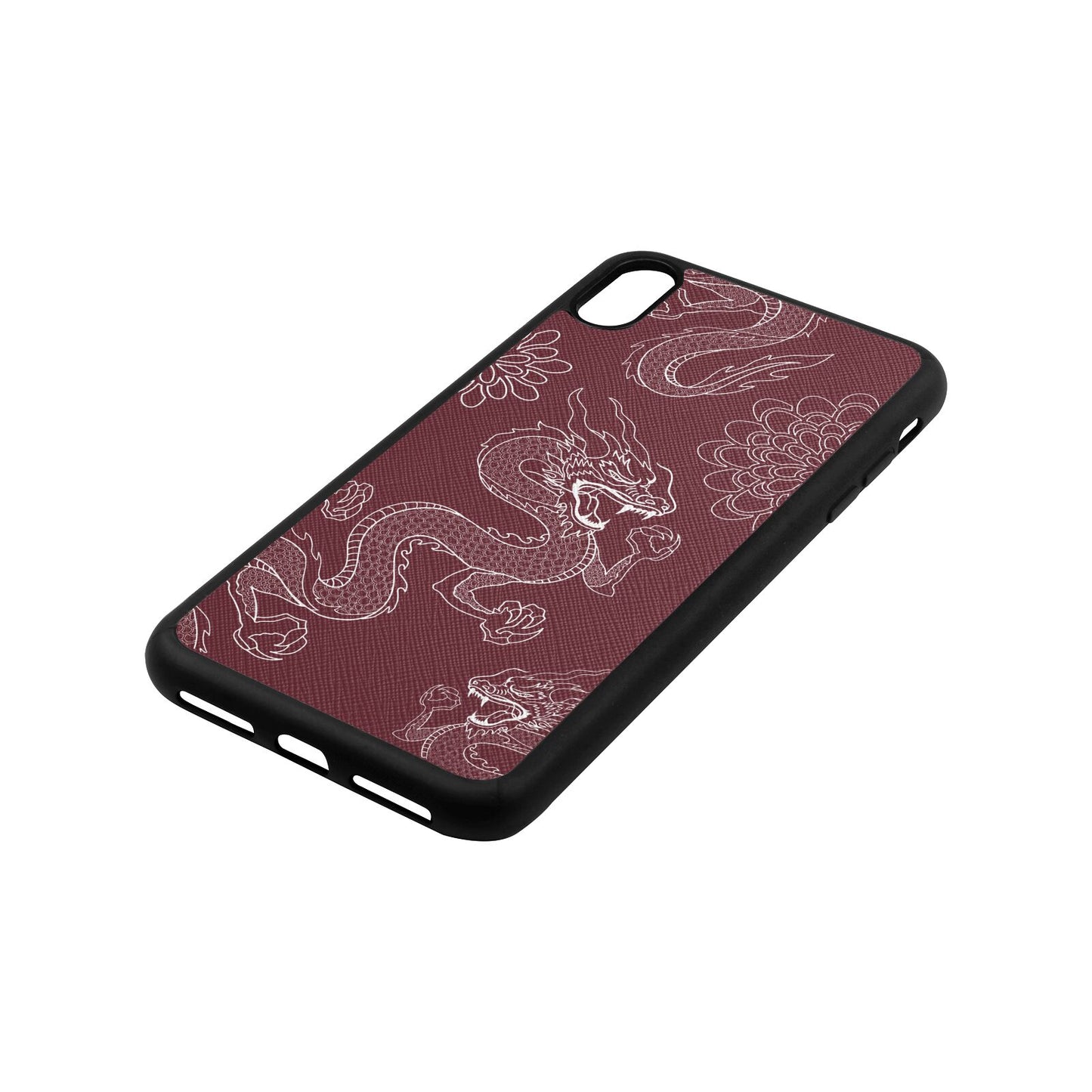 Dragons Rose Brown Saffiano Leather iPhone Xs Max Case Side Angle