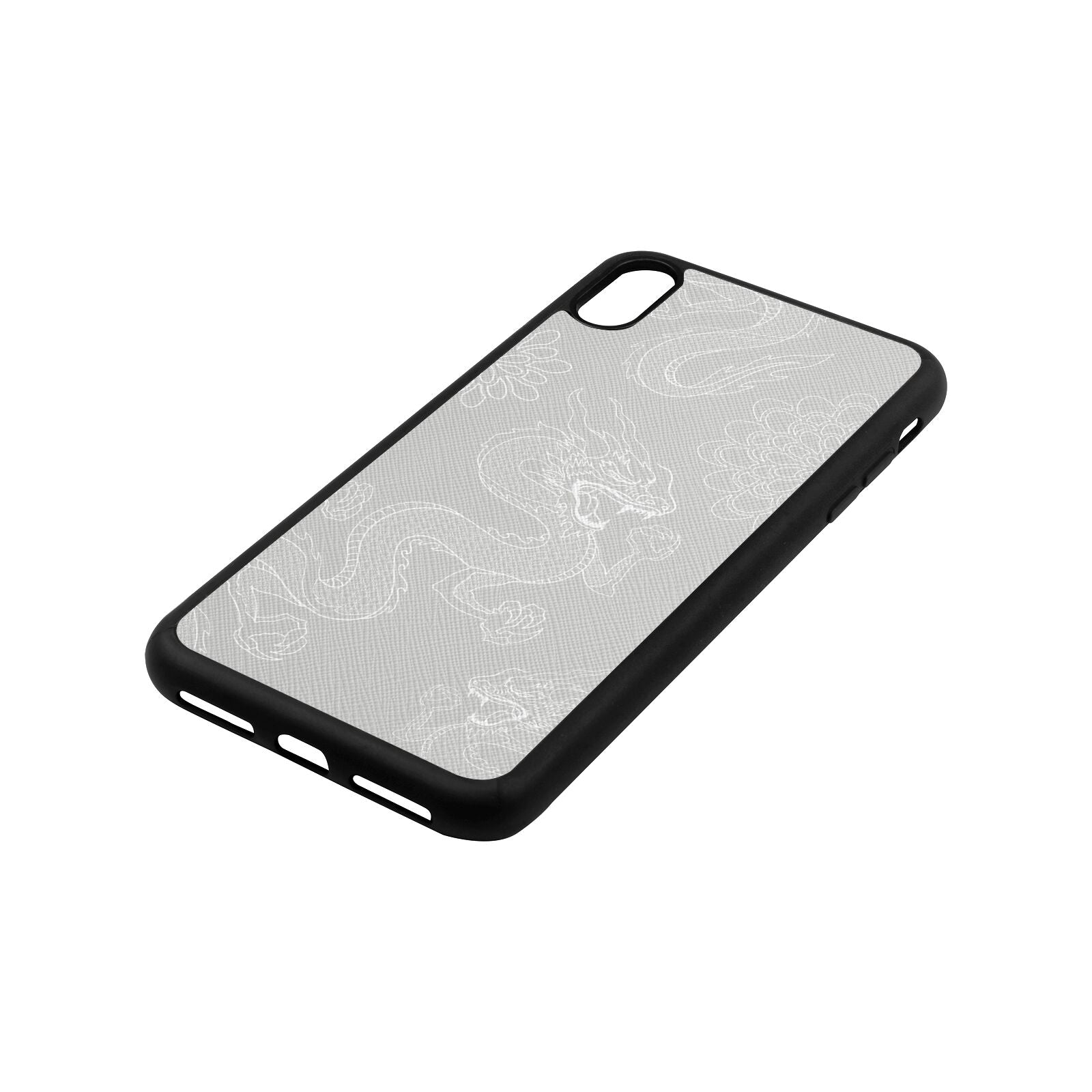 Dragons Silver Gold Saffiano Leather iPhone Xs Max Case Side Angle