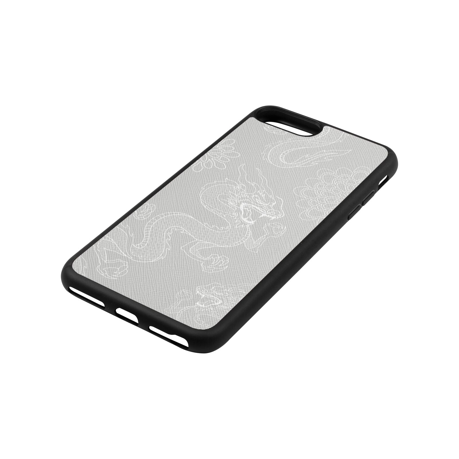 Dragons Silver Saffiano Leather iPhone 8 Plus Case Side Angle