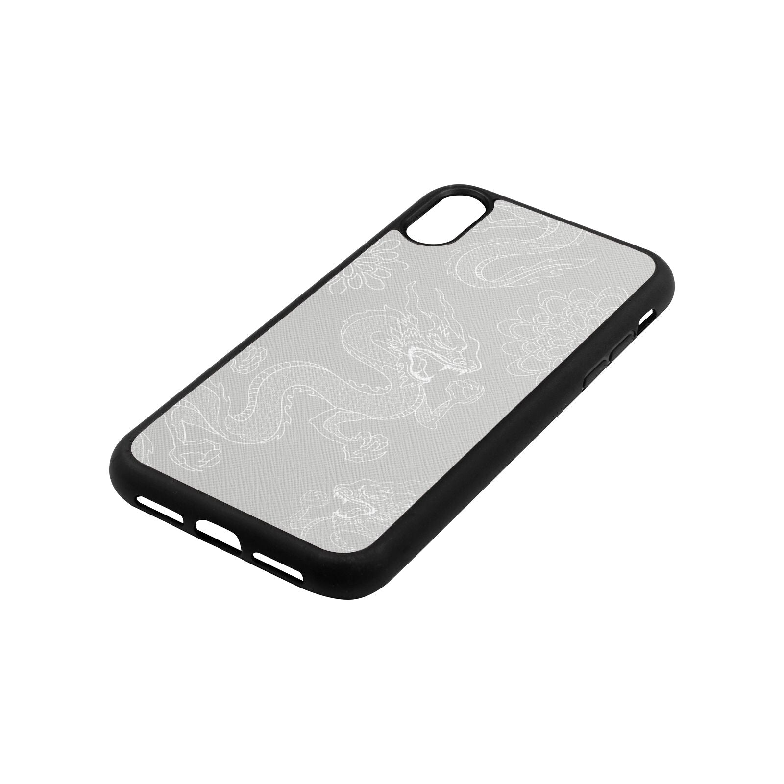 Dragons Silver Saffiano Leather iPhone Xr Case Side Angle