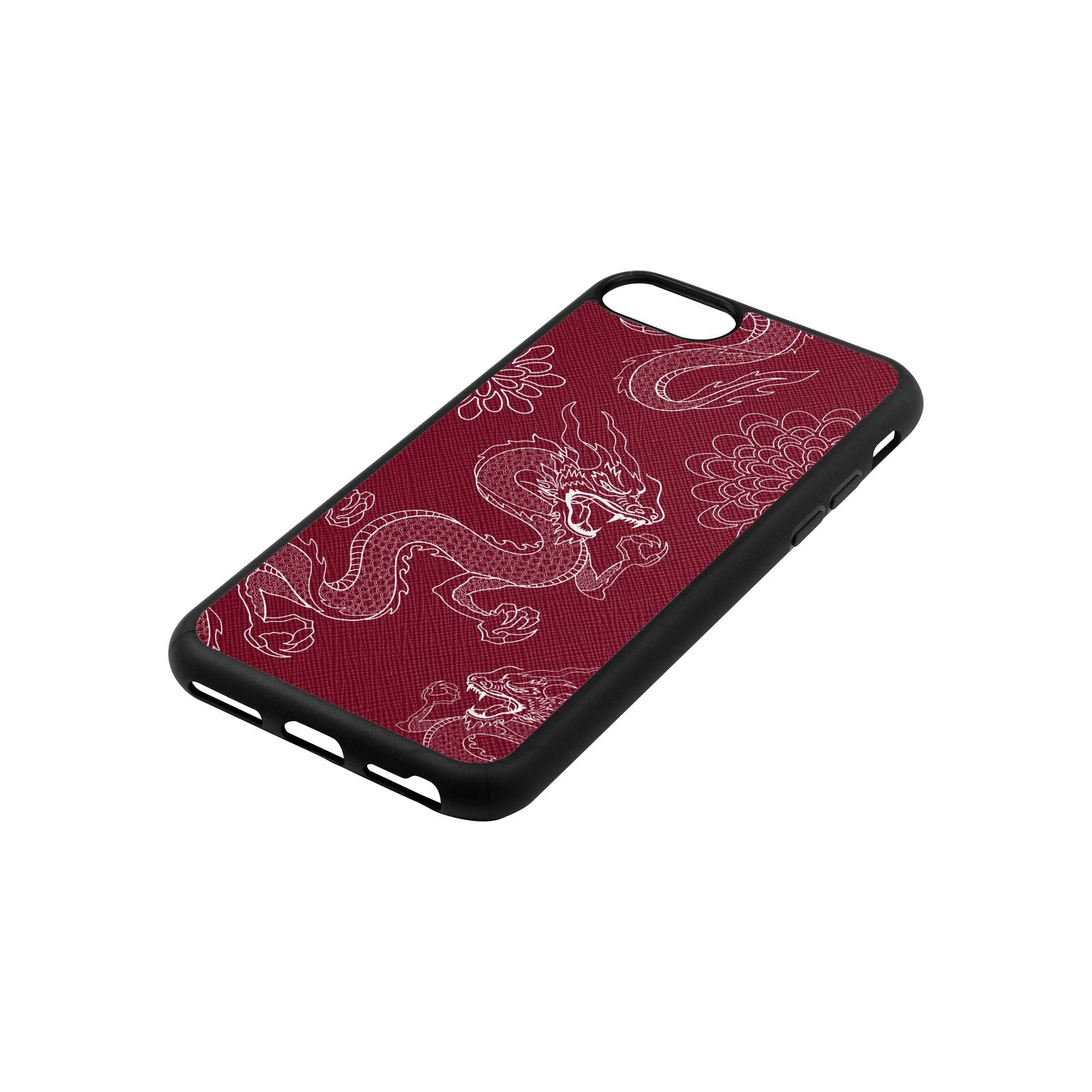 Dragons Wine Red Saffiano Leather iPhone 8 Case Side Angle
