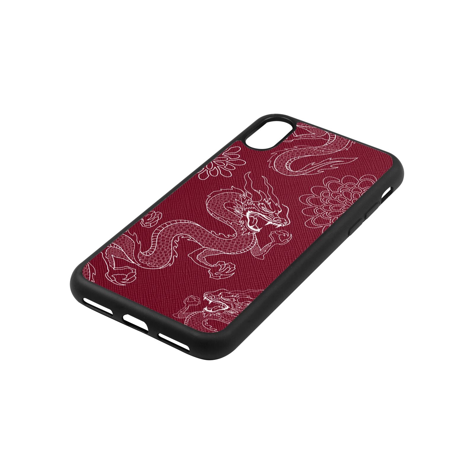 Dragons Wine Red Saffiano Leather iPhone Xs Case Side Angle