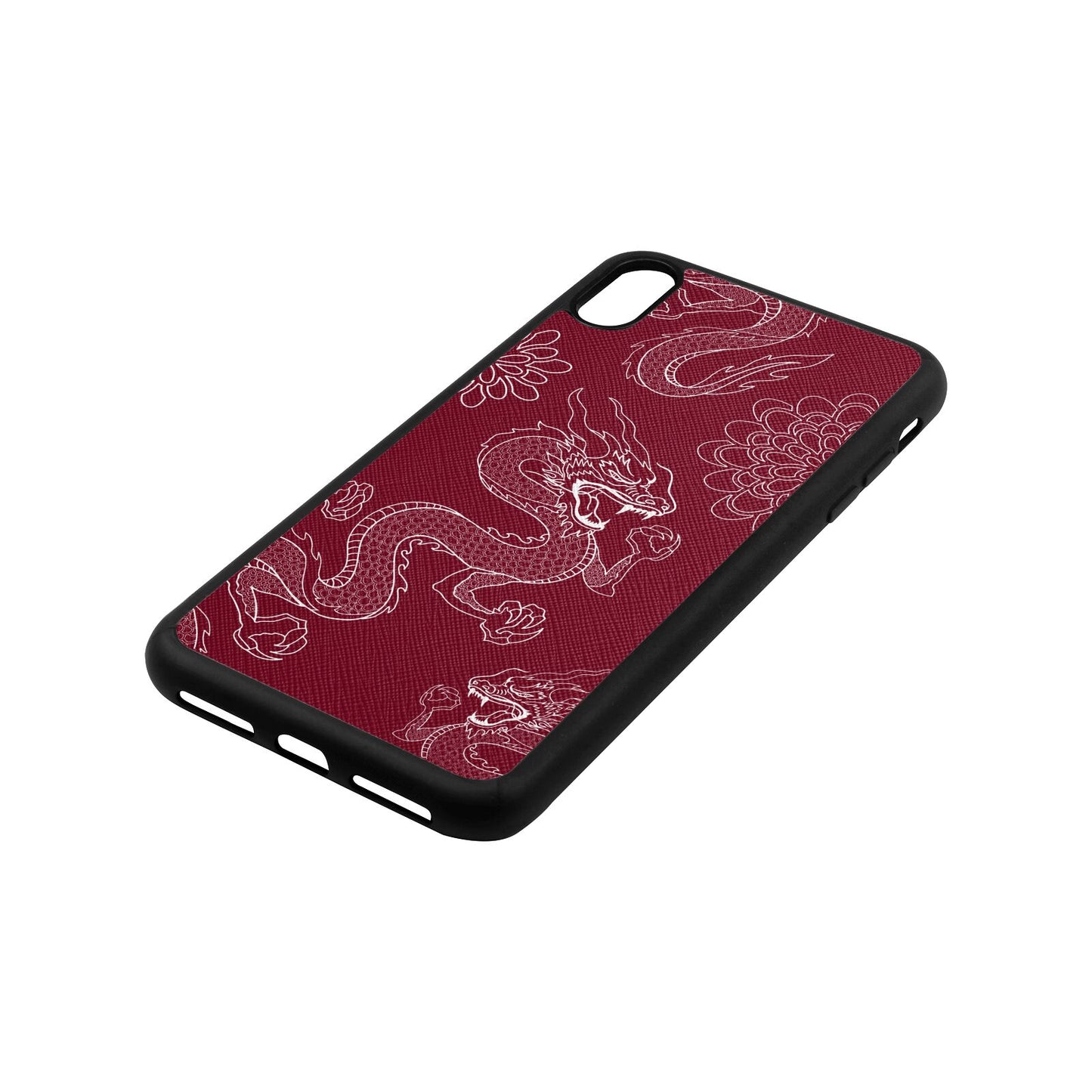 Dragons Wine Red Saffiano Leather iPhone Xs Max Case Side Angle
