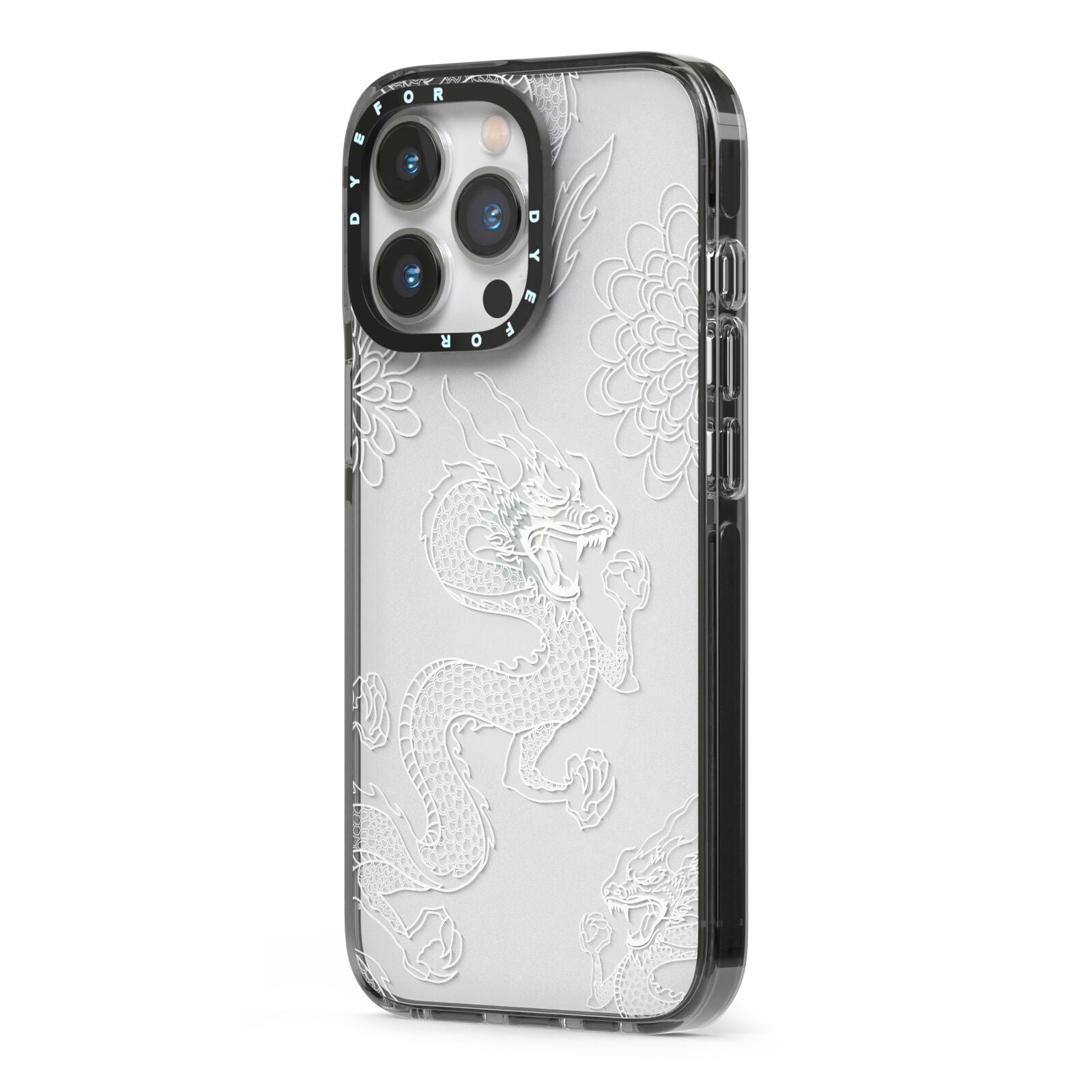 Dragons iPhone 13 Pro Black Impact Case Side Angle on Silver phone