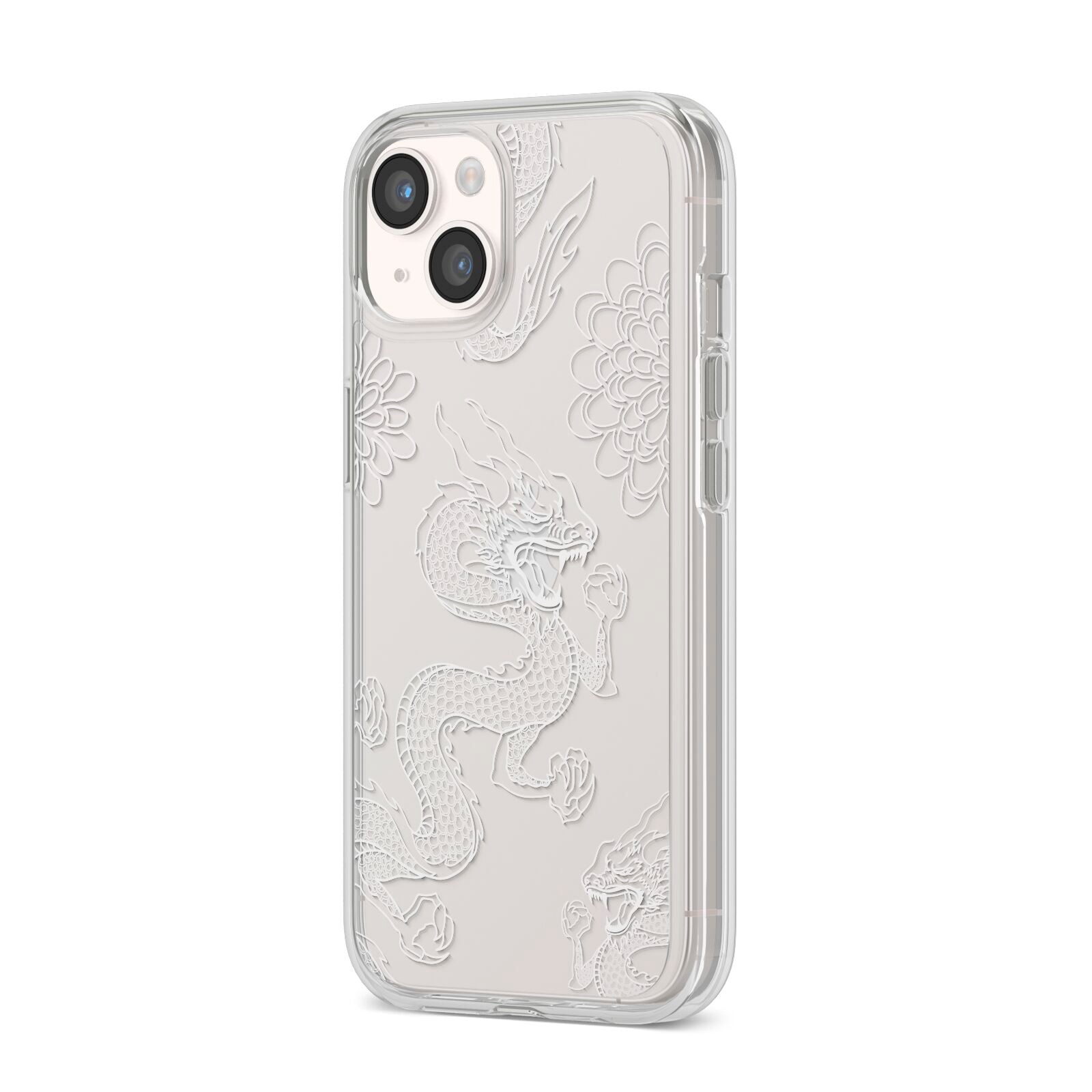Dragons iPhone 14 Clear Tough Case Starlight Angled Image