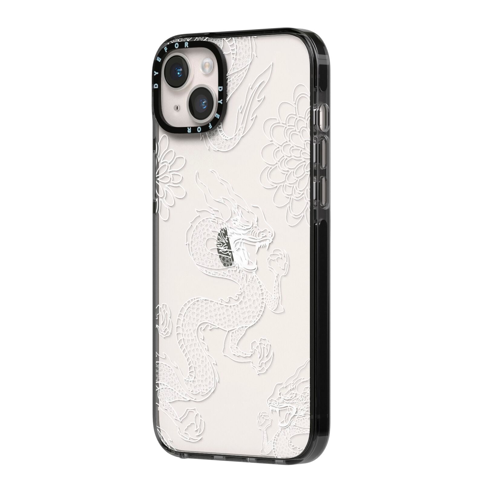 Dragons iPhone 14 Plus Black Impact Case Side Angle on Silver phone