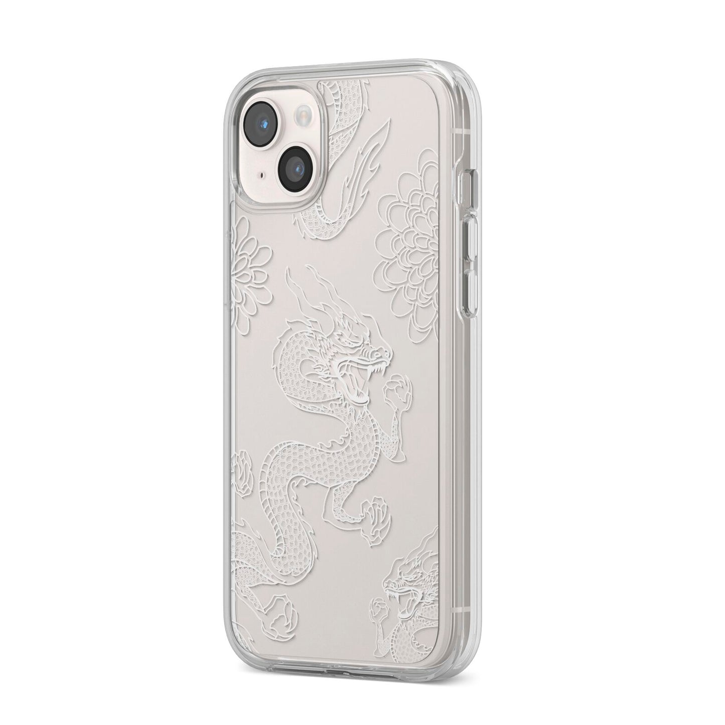 Dragons iPhone 14 Plus Clear Tough Case Starlight Angled Image