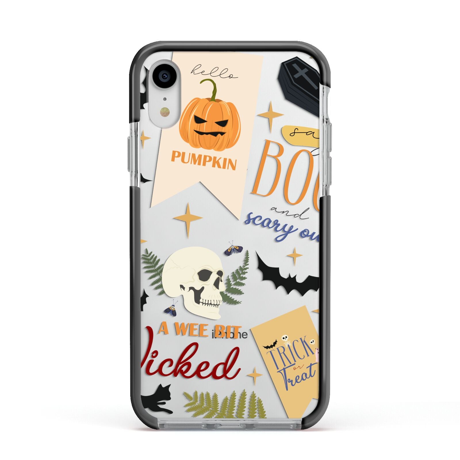Dramatic Halloween Illustrations Apple iPhone XR Impact Case Black Edge on Silver Phone