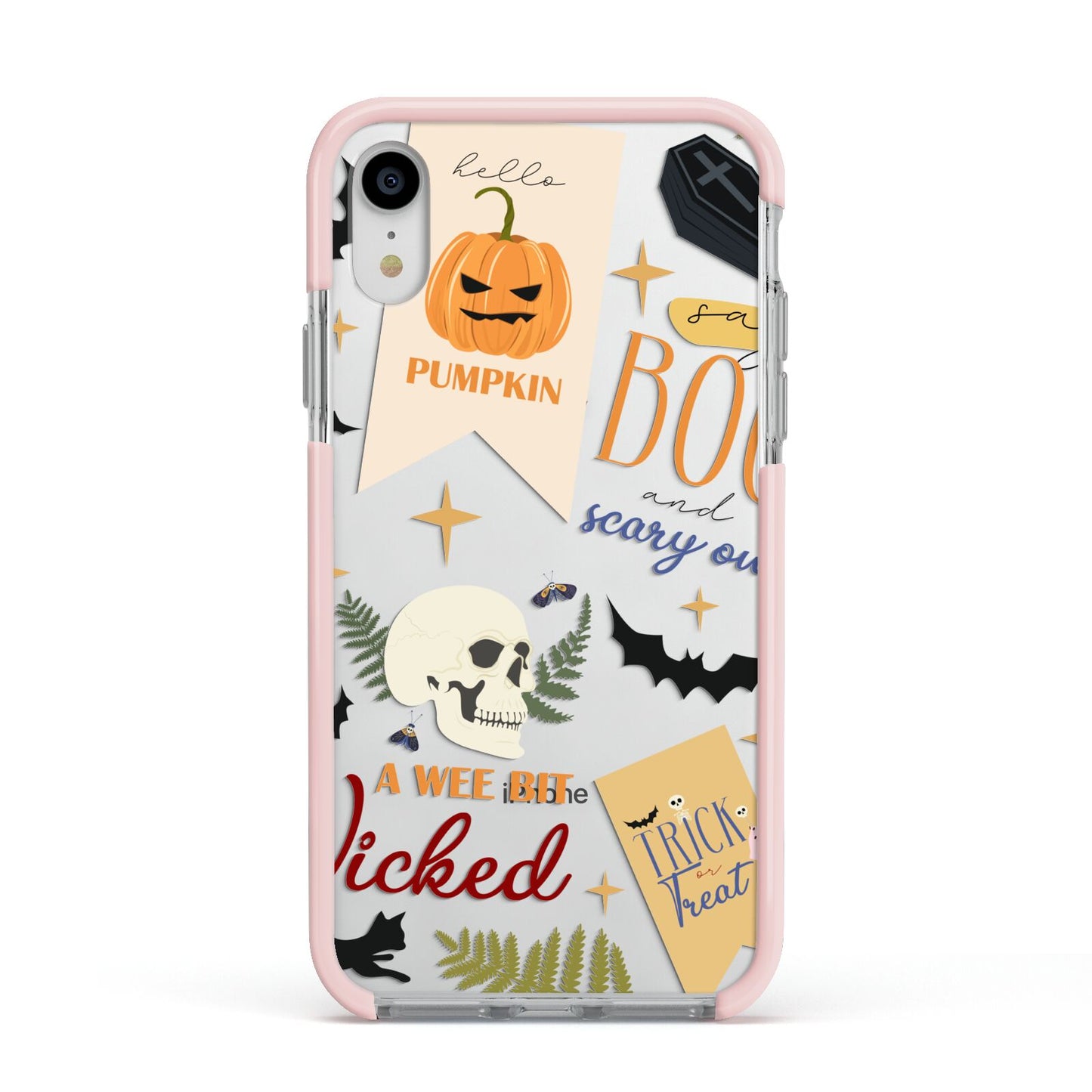 Dramatic Halloween Illustrations Apple iPhone XR Impact Case Pink Edge on Silver Phone