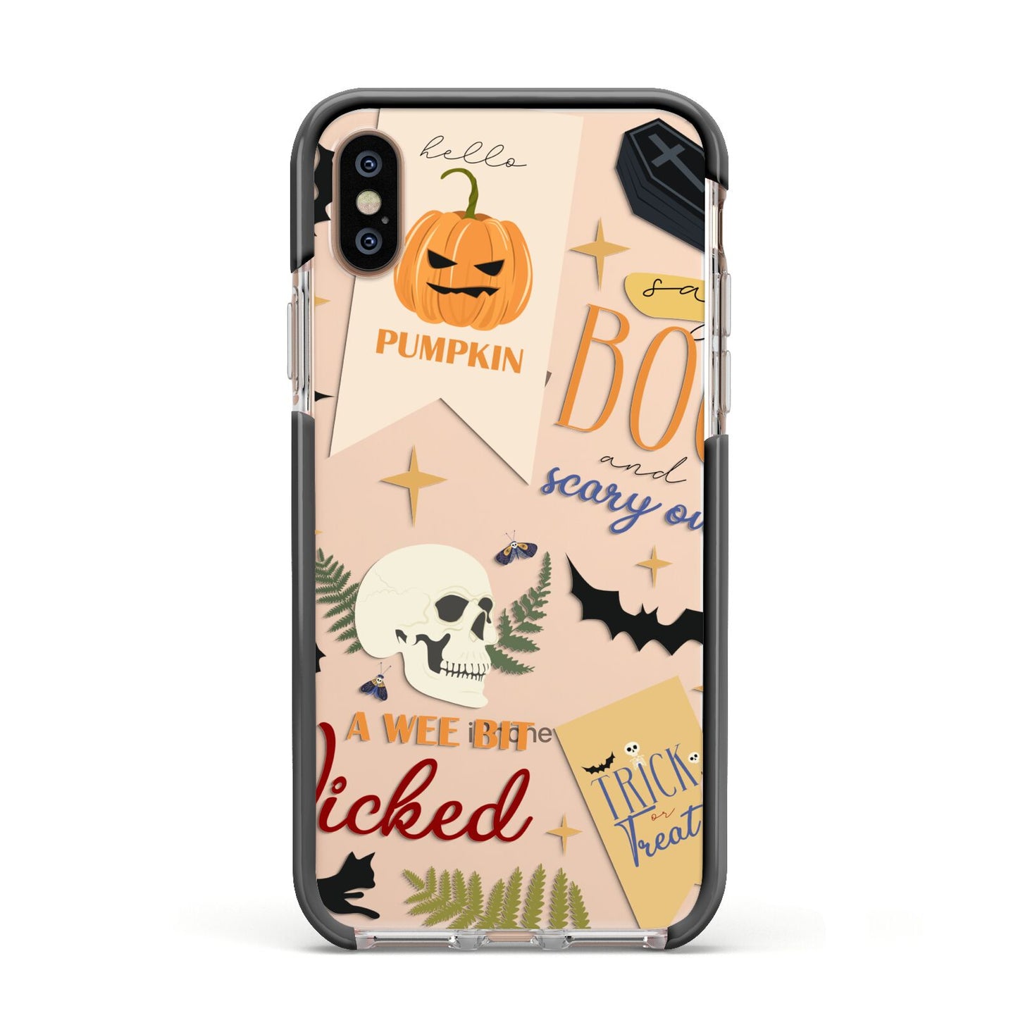 Dramatic Halloween Illustrations Apple iPhone Xs Impact Case Black Edge on Gold Phone