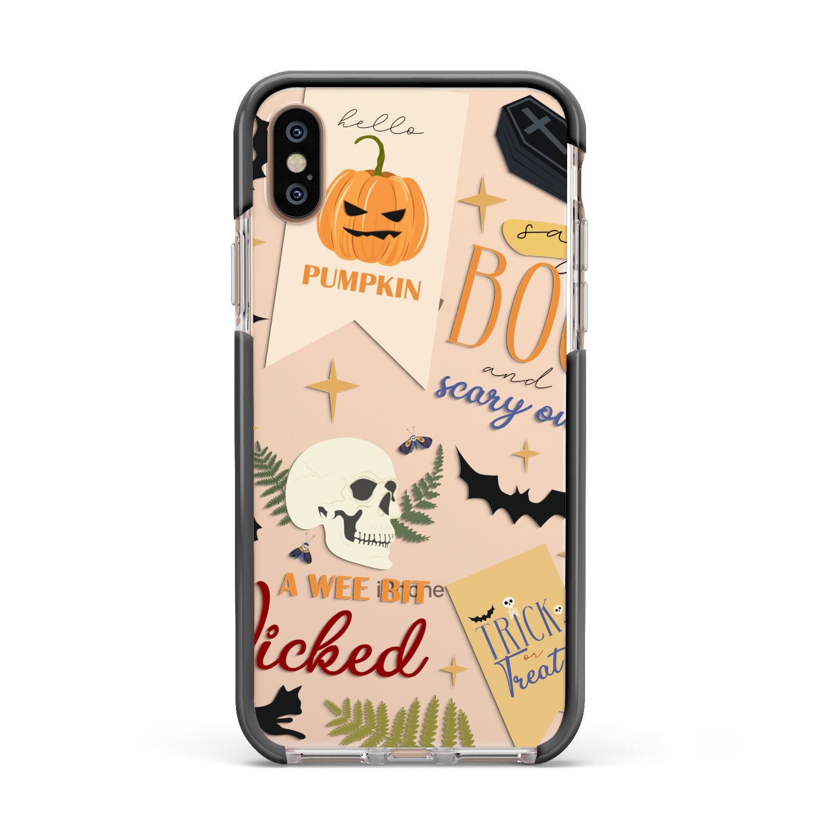 Dramatic Halloween Illustrations Apple iPhone Xs Impact Case Black Edge on Gold Phone