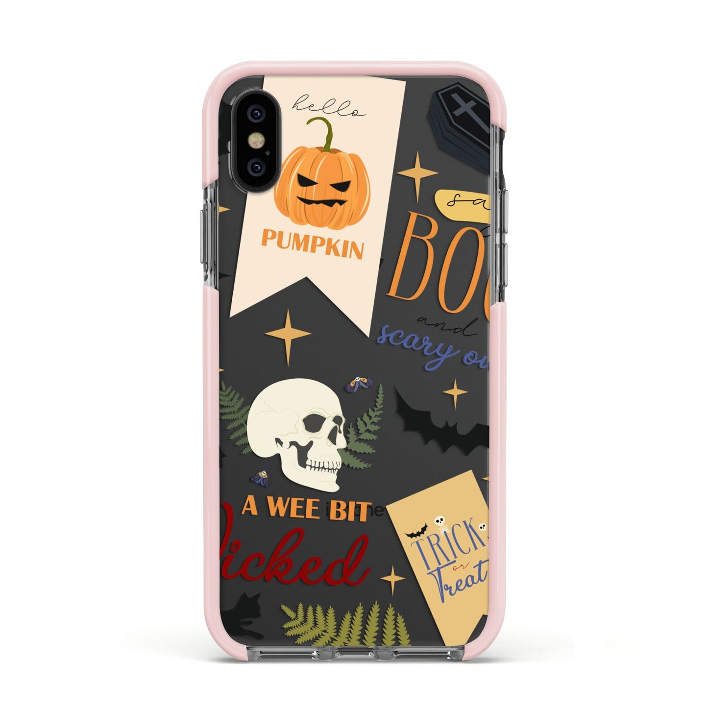Dramatic Halloween Illustrations Apple iPhone Xs Impact Case Pink Edge on Black Phone