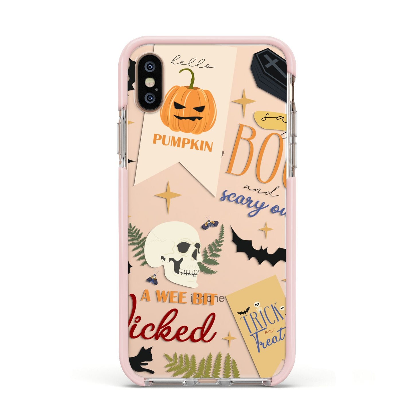 Dramatic Halloween Illustrations Apple iPhone Xs Impact Case Pink Edge on Gold Phone