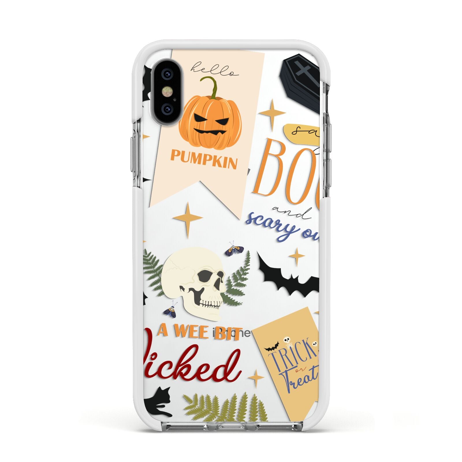 Dramatic Halloween Illustrations Apple iPhone Xs Impact Case White Edge on Silver Phone