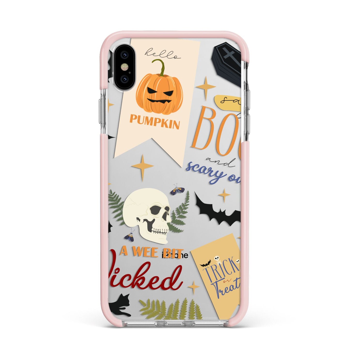 Dramatic Halloween Illustrations Apple iPhone Xs Max Impact Case Pink Edge on Silver Phone