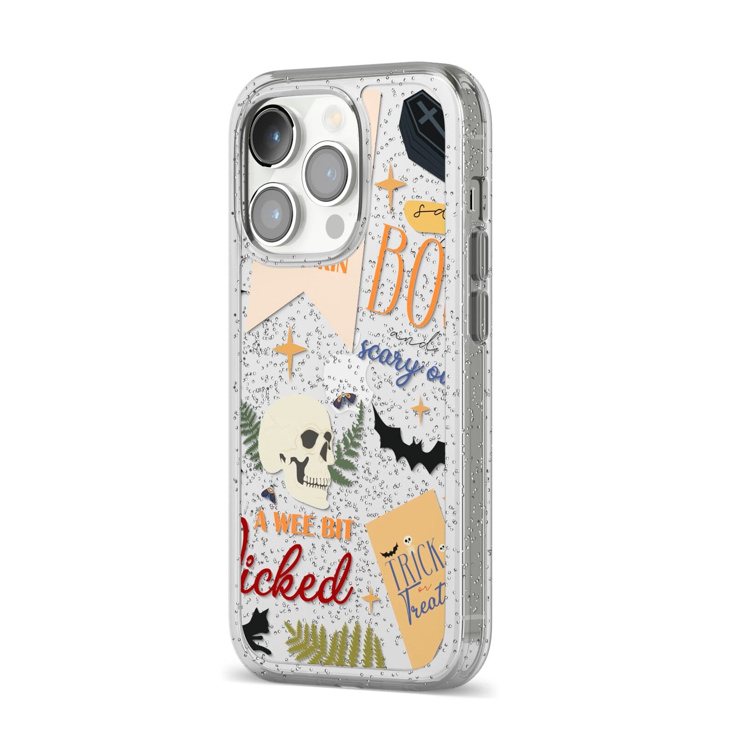 Dramatic Halloween Illustrations iPhone 14 Pro Glitter Tough Case Silver Angled Image