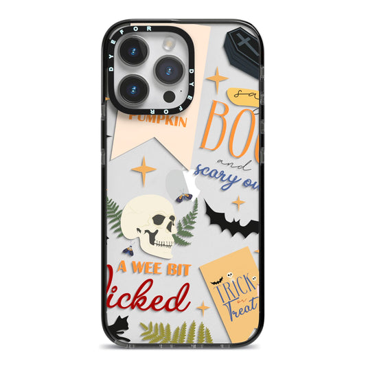 Dramatic Halloween Illustrations iPhone 14 Pro Max Black Impact Case on Silver phone