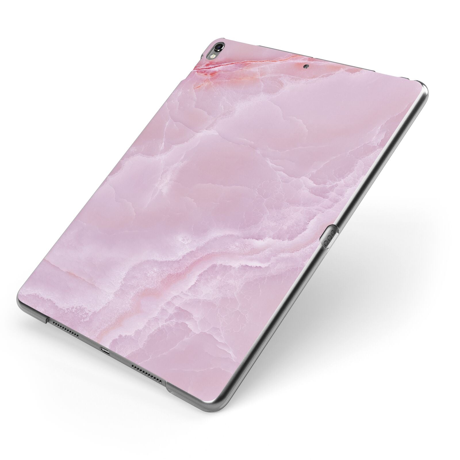 Dreamy Pink Marble Apple iPad Case on Grey iPad Side View