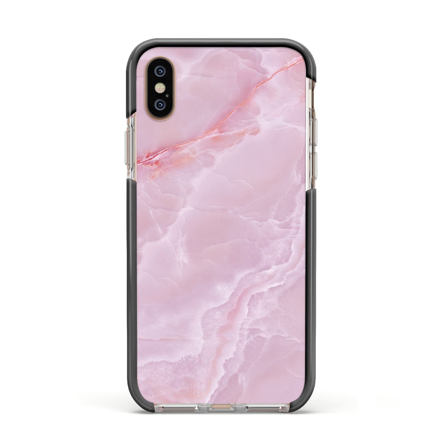 Dreamy Pink Marble Apple iPhone Xs Impact Case Black Edge on Gold Phone