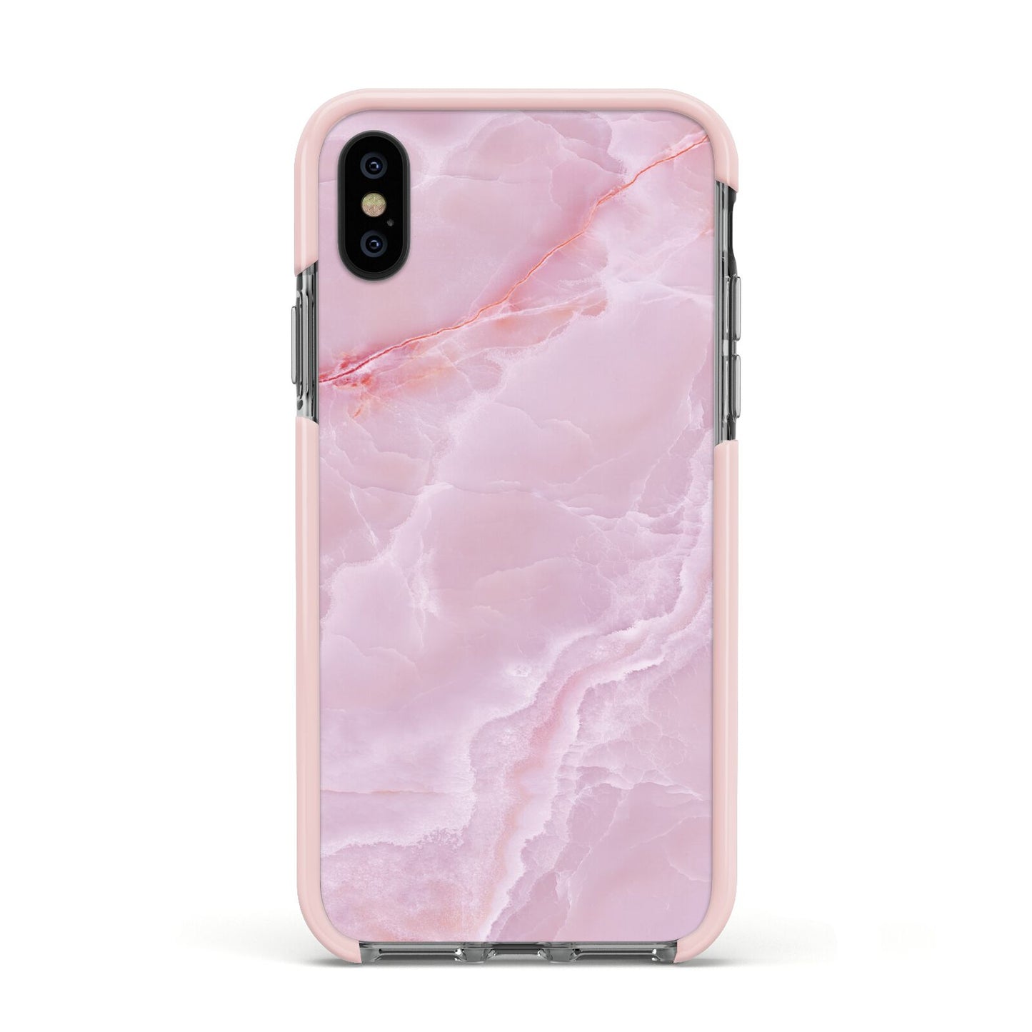 Dreamy Pink Marble Apple iPhone Xs Impact Case Pink Edge on Black Phone