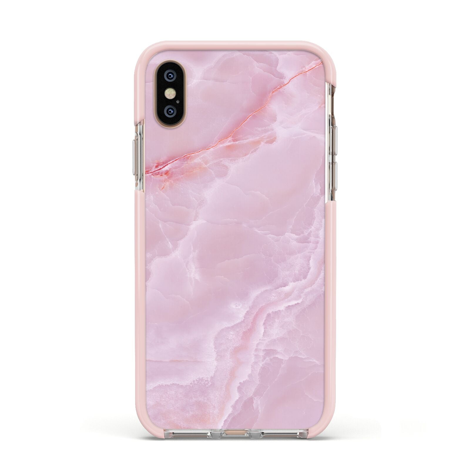 Dreamy Pink Marble Apple iPhone Xs Impact Case Pink Edge on Gold Phone